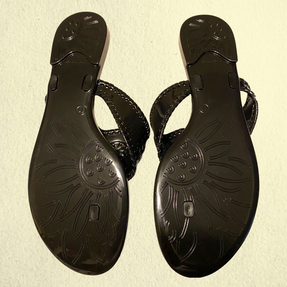 Jack Rogers Black Sandals 11 Shoes Flip Flops Shiny Woven Thongs Jellies Trendy - Picture 3 of 8